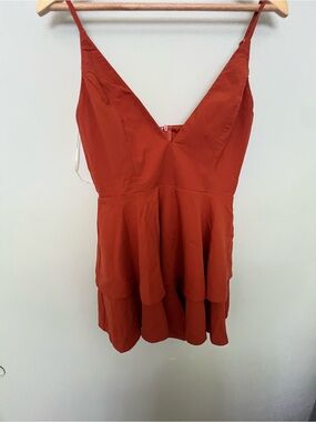 Princess Polly Rust Orange Tie-Neck Tiered Mini Dress Size US 4 NWT